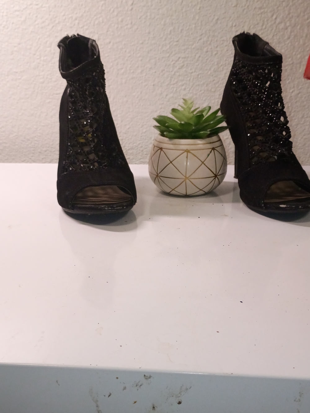 Madeline Black Beaded Open-Toe High Heels